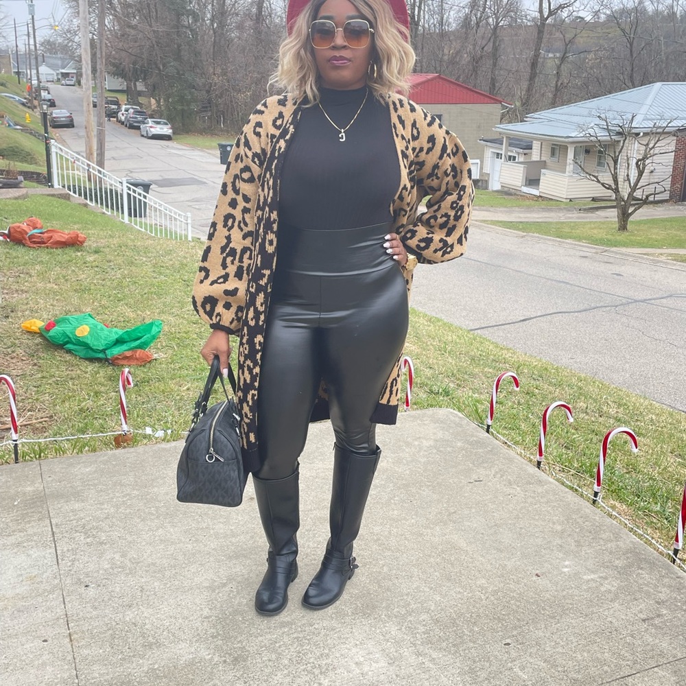 OVERSIZED LEOPARD PRINT LONG CARDIGAN SWEATER STATEMENT SLEEVES - Picture 16 of 16